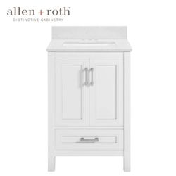 allen + roth Crest Hill 24in White Undermount Single Sink Bathroom Vanity with Engineered Marble Top