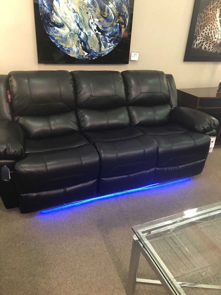 Brand New Black Reclining Sofa with LED Lights