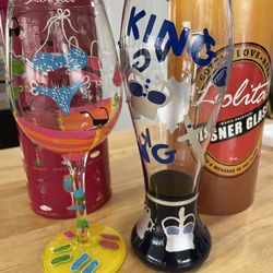 Hand-Painted Wine Glass And Beer Glass, collectible By Lolita