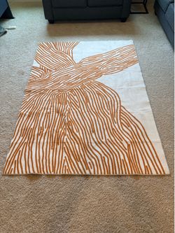 New 5’ x 7’ Modern Abstract Area Rug – White & Burnt Orange