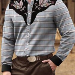 Men's Plaid Graphic Prints Shirt Western Shirt Cowboy Shirt Long Sleeve Fashion Designer Casual
