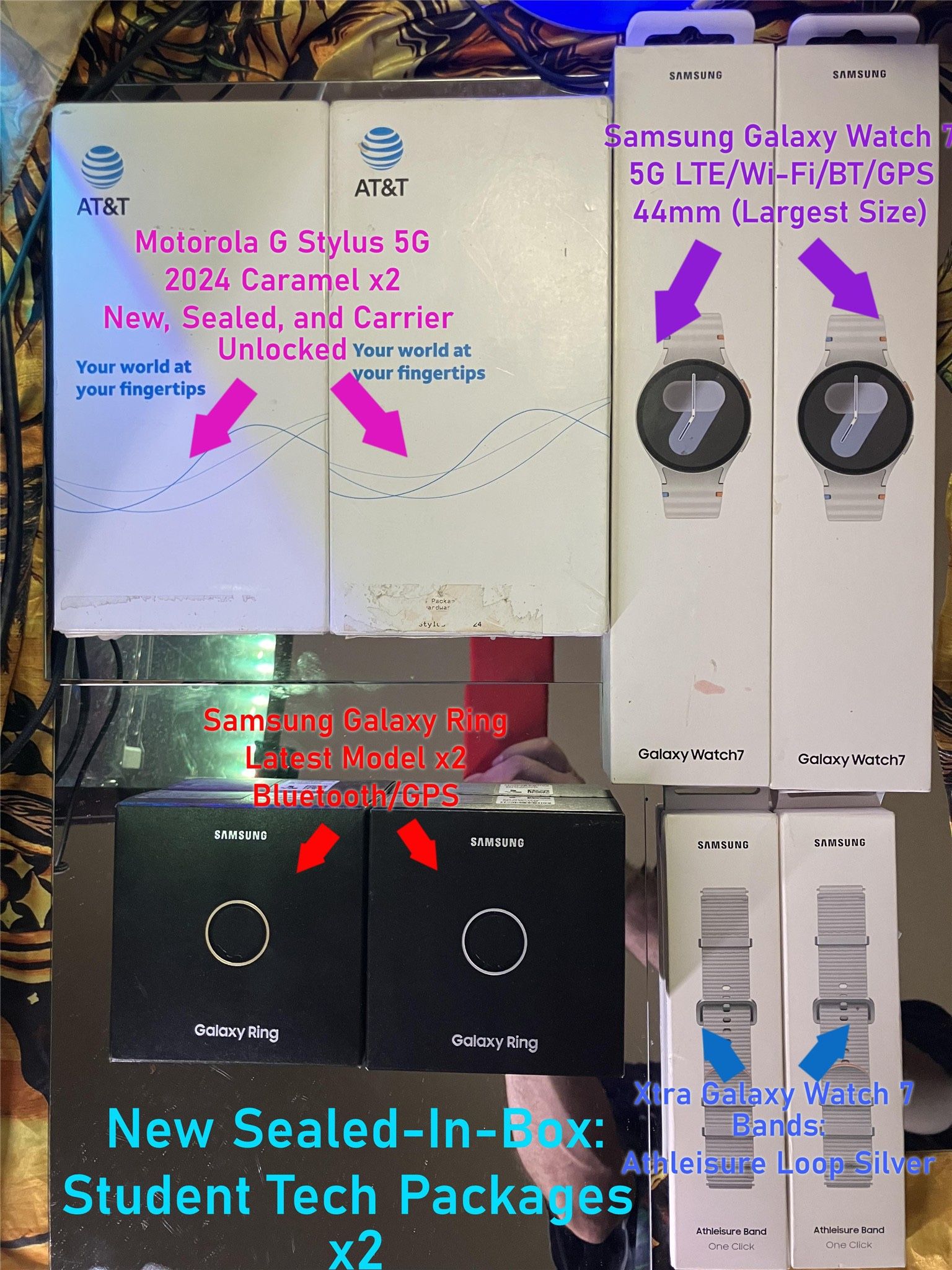 New Sealed-In-Box: Samsung & Motorola Smart Tech Package Phone, Watch, Ring, Xtra Watch Loop