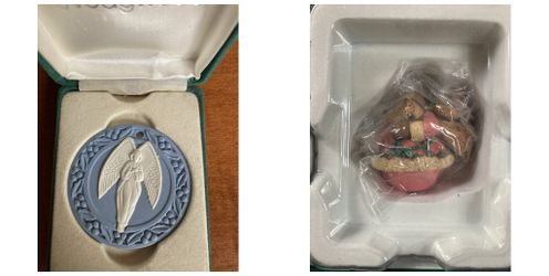 Wedgwood Blue Jasperware Angel & Hallmark Keepsake Santa Christmas Ornament Lot