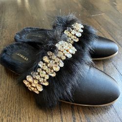Express Satin Faux Fur Lined Embellished Slippers S