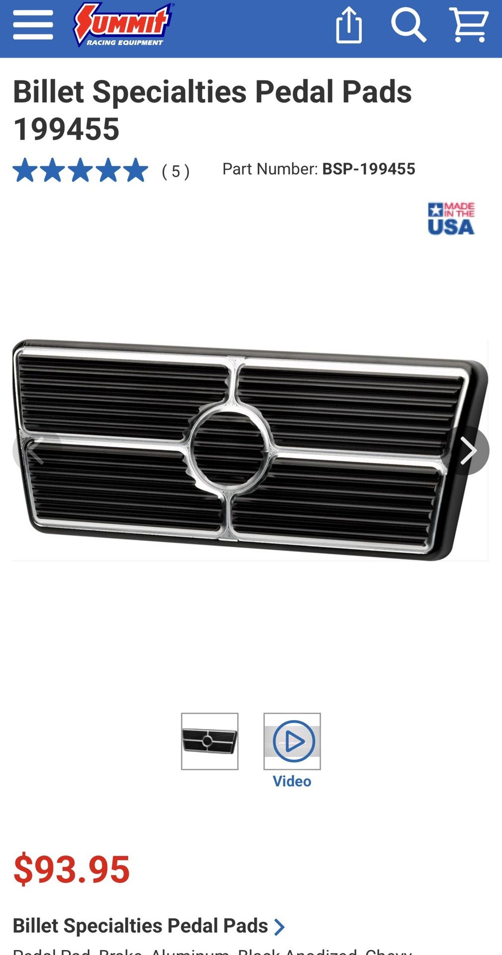 Billet Specialties 199455 Brake Pedal Pad