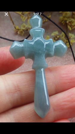 Light green Certificate JADEITE Jade Green Jesus god Cross Pendant