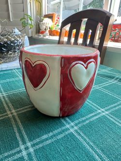 Red and White Ceramic Heart Planter