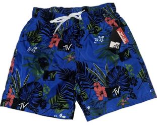 Vintage 90s MTV Blue Swim Trunks Board Shorts Mens Medium & XL New