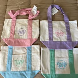 Trader Joe's Mini Pastel Canvas Tote Bag Set of 4 Multicolor Small