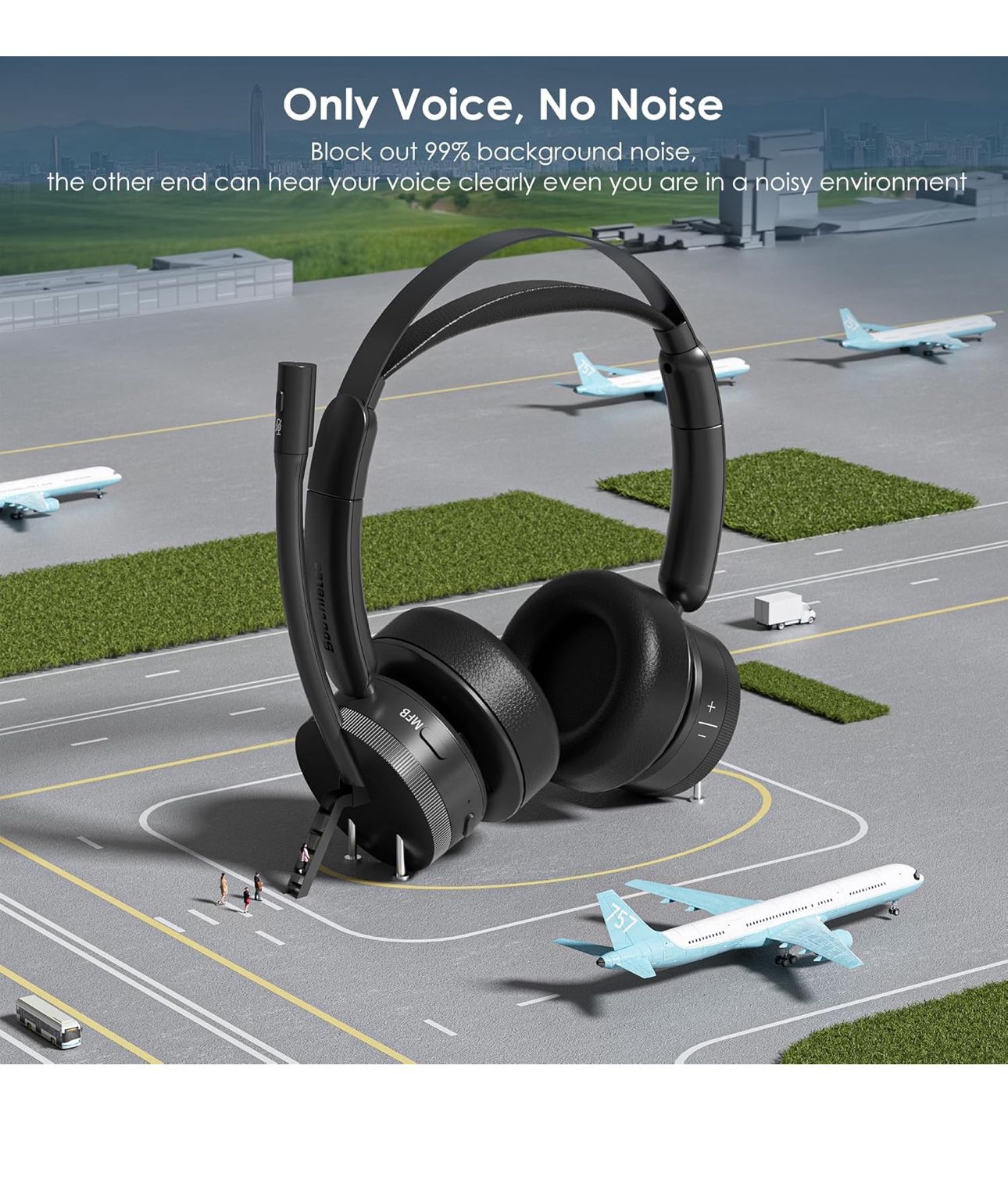 Wireless Headset, V5.2 Bluetooth Headset with Noise Canceling Microphone, Computer Headset with Volume Control Knob,