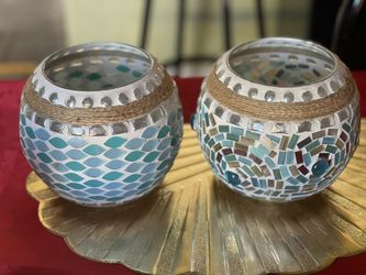  2 NEW Beautiful Blue Crystal Crafted Pots 
