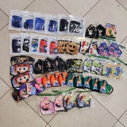Disney Mario & Cartoon Character Adult Size Cloth Face Masks Lot of 47 NEW