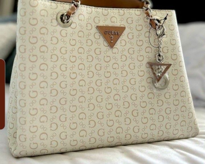 Guess Satchel Monogrammed In White and Cream