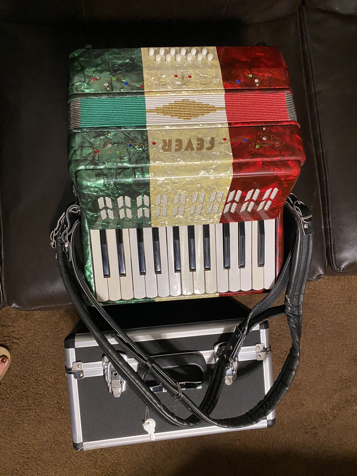 Fever Tri Colored Piano Key Accordion NEW With Case