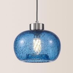 8.6" Coastal Blue Globe Seeded Glass,Hand-Blown Artisan Craftsmanship, Coastal Modern
