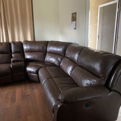 Brown Leather Sectional 