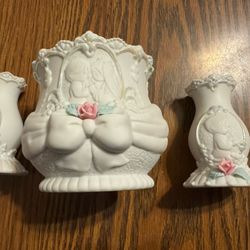 Precious Moments Unity & Taper Candle Holders Set~ Bisque Porcelain