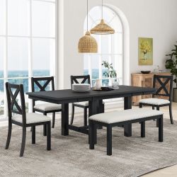 Homy Casa Farmhouse Extendable Dining Set 82" Dining Table with Chairs and Bench Open Box