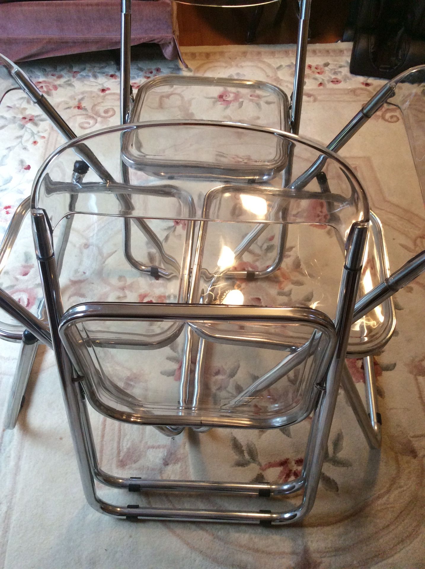 Vintage Mid Century 4 of Folding Chairs Italian Lucite Plastic Chrome