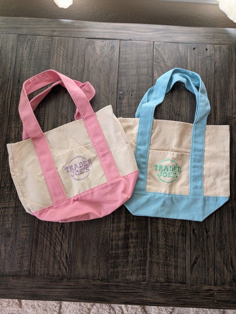 Pair Of Pink And Blue Trader Joe's Mini Totes