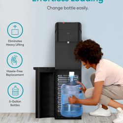 New In Box Brio 430 Bottom Load Water Cooler Dispenser, Hot, Room & Cold, 10.5” Dispense Height, Black