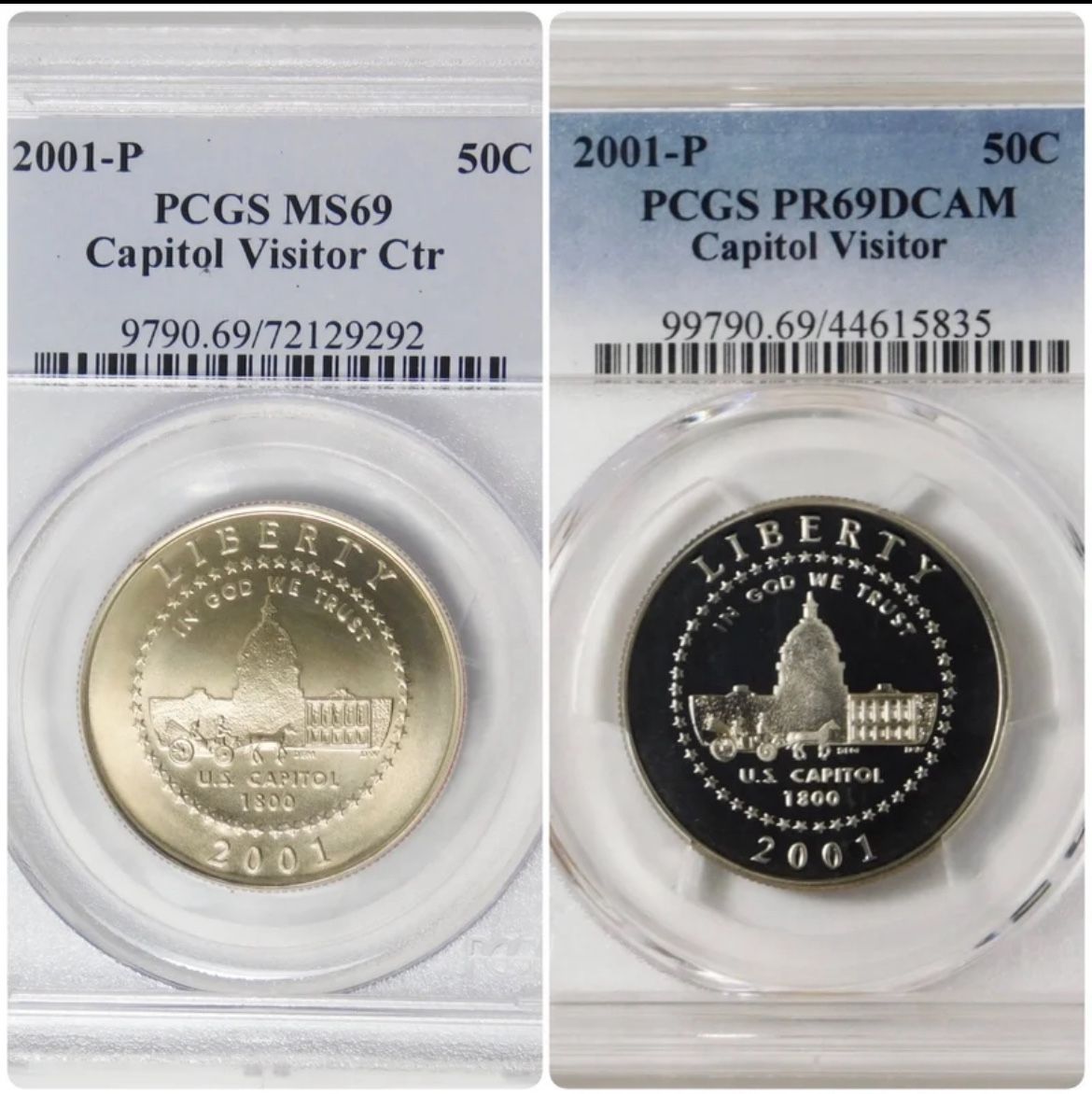 2001 P Commemorative Capitol Visitor Ctr. Half Dollar PCGS MS-69 & PR-69DCAM
