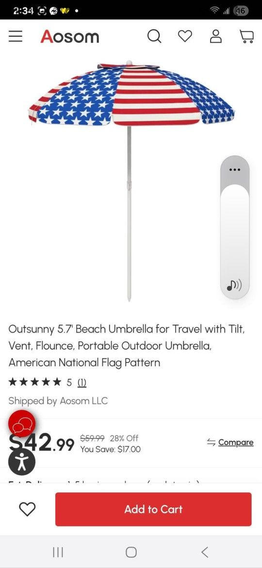 American Flag 5.7 Beach Umbrella