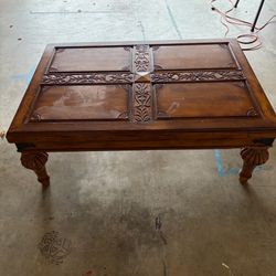 Indonesian Floral Engraved Wood Coffee Table