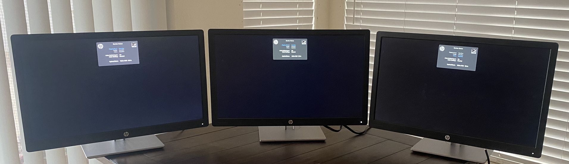 23” Monitors X3 HP E232 Triple Monitor Setup With Stands And Power Cable