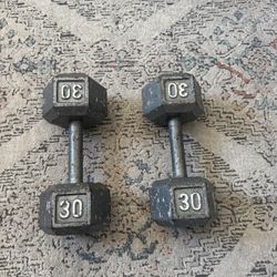 Pair of 30 lb Hex Dumbbells