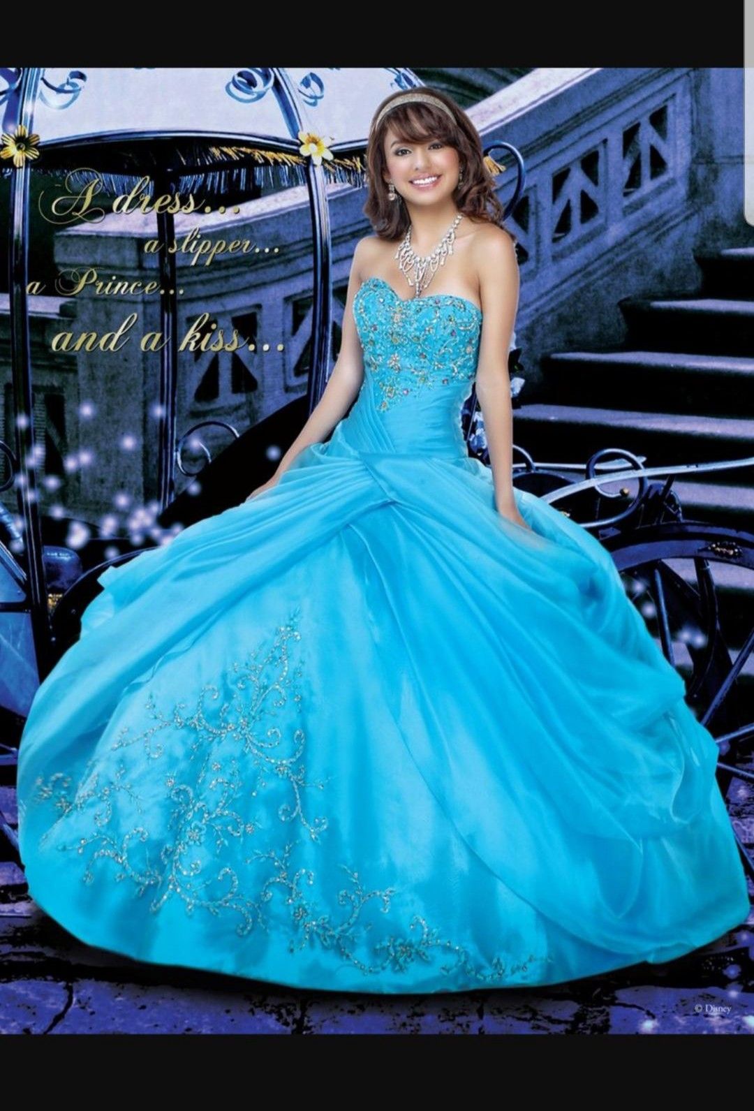 Disney Quinceanera Cinderella dress with flower and bracelet
