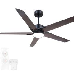 Morkefan 52in LED Ceiling Fan Black With Dark Brown Blades Remote 6spd Rvrse Tmr Dimm Brand New 