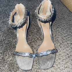 Champagne Colored Jeweled Sandals, Size 8