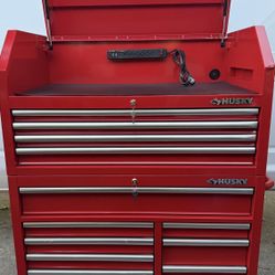Husky 42 in. 12-Drawer 24.5 in. Deep Tool Chest/Rolling Cab Set Gloss Red