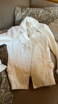White Forever 21 jacket features a wide collar and a button-up front