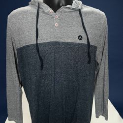 Airwalk Men’s Medium Long Sleeve Hoodie Henley Pullover Gray Navy Colorblock 
