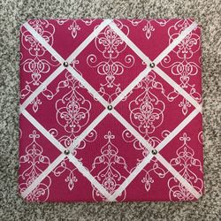 Hot Pink Bulletin Board Padded Fabric Memo Pink and White 14 x 14