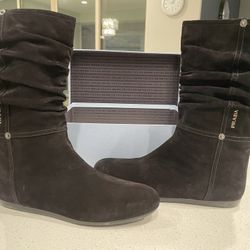 PRADA SLOUCH MID-CALF  FLAT BOOTS, SIZE 38.5