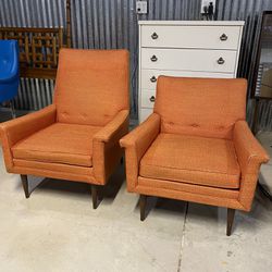 Vintage 1960s Orange Mid Century Modern Lounge Chairs
