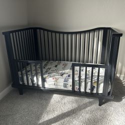 West Elm Kids Dawson convertible crib, black + NEWTON Mattress