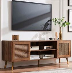 TV Stand for 70 Inch TVs, Mid Century Modern Media Console, Long Entertainment Center with Storage Cabinet