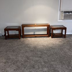 2 End Tables & Console Table Wood And Rattan