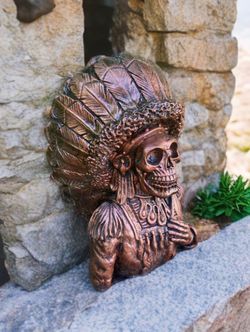 💥‼️Brand new very nice 14 inch Native American Chief Skull. Great indoor or outdoor decor. $40