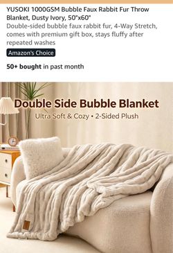 YUSOKI Faux Rabbit Fur Throw Blanket, Dusty Ivory