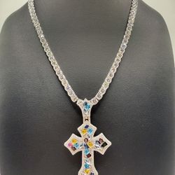 Custom Mosaic Cross Pendant + Chain 