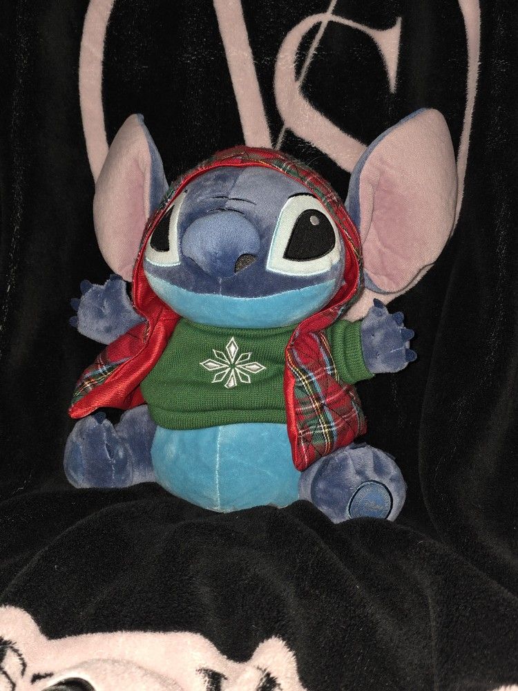 Disney Stitch Plush Green Sweater & Plaid Hooded Vest Holiday