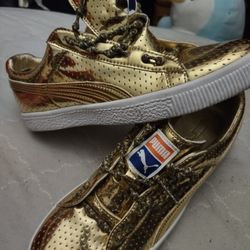 New Men's Puma Metallic Gold,Walt Clyde Frazier Size 8 Shoes