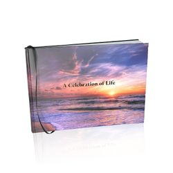 Beautiful Beach Themed Hard-Bound Celebration of Life Guest Book w/Pen *NEW