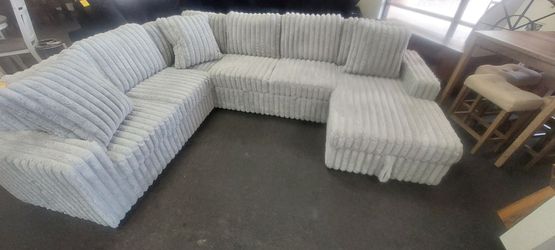Gray Corduroy Sleeper Sectional