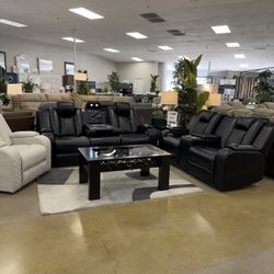 Power 2PC Living Room Set - Sofa  &  Loveseat with Storage and Lighting